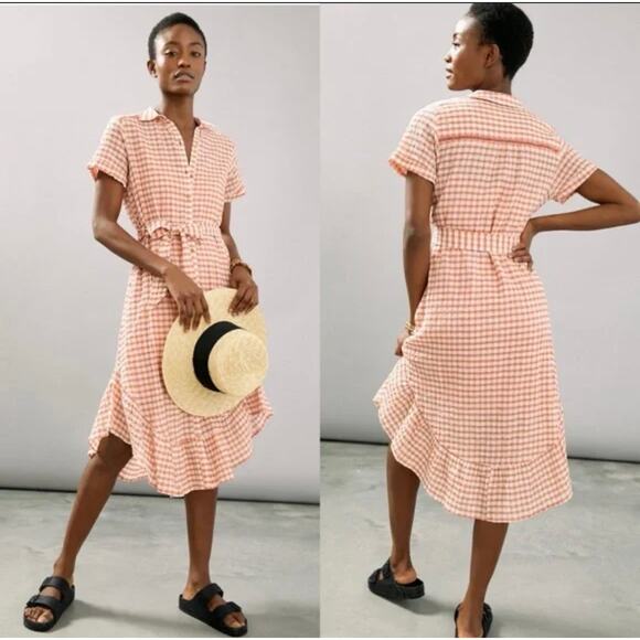 Anthropologie Dresses & Skirts - Anthropologie Maeve Finley Gingham Dress Midi Maxi XL Checkered Ruffle Hem Belt